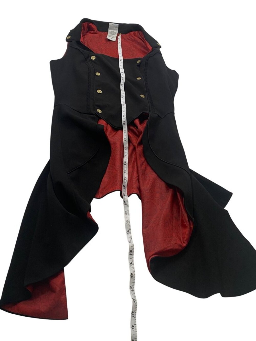 Gothic High-Low tail Vest jacket Red Satin Lining corset tie Lace-Up Size L - Picture 10 of 10